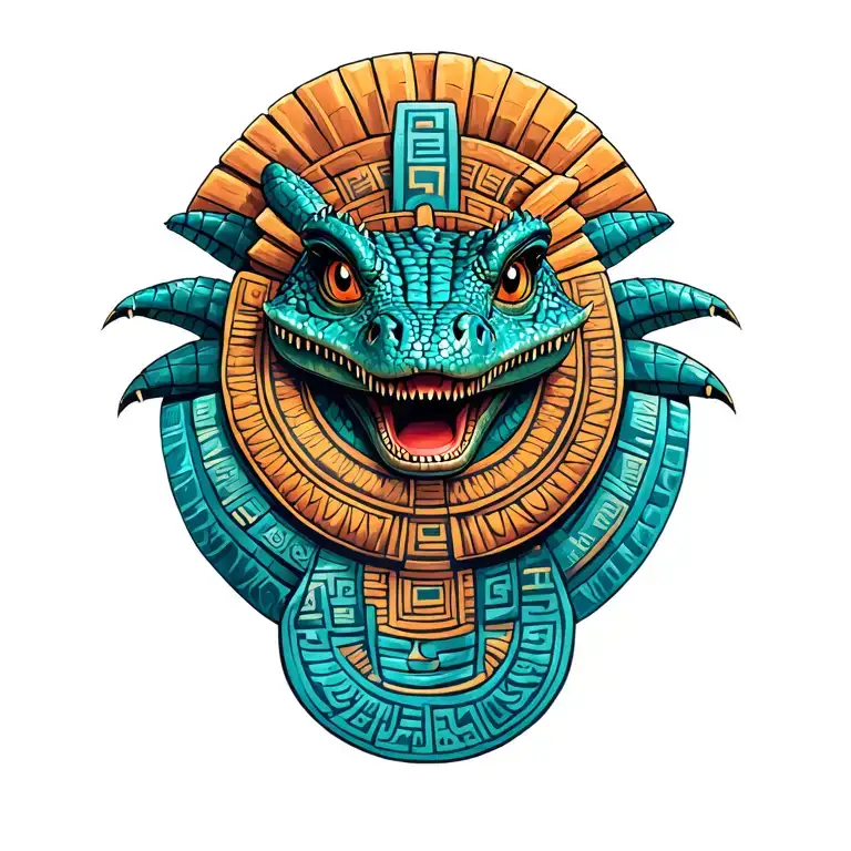 Stylized Mayan Crocodile With Glyphs