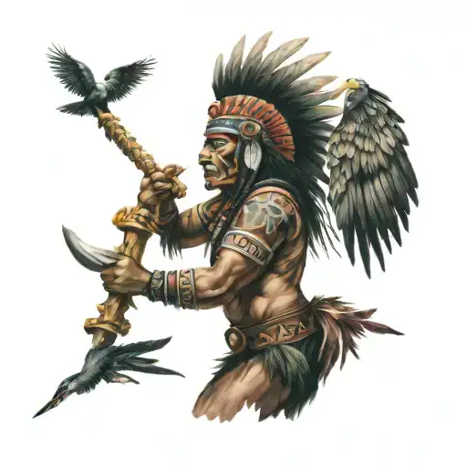 Aztec Warrior With Eagle Headress On Thigh