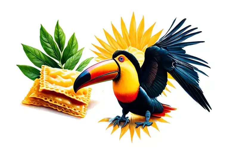 2Pieces Of Ravioli And A Toucan