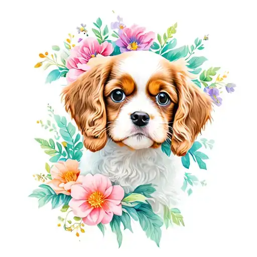Cavalier Puppy In Flowers