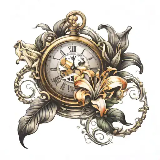 Industiral Clock With Lily Flowers Blooming