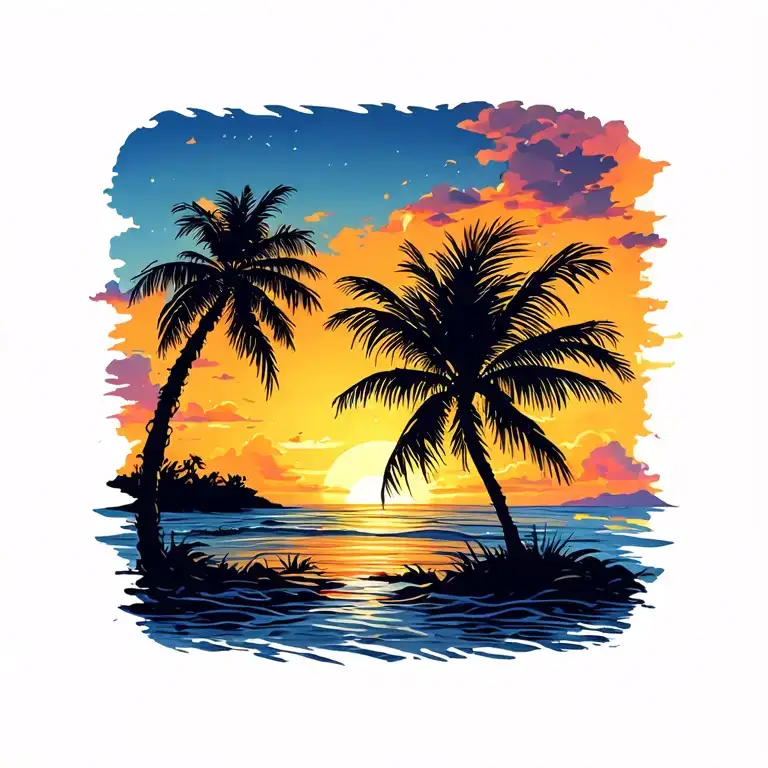 Sunset And Palm Tree Silhouette