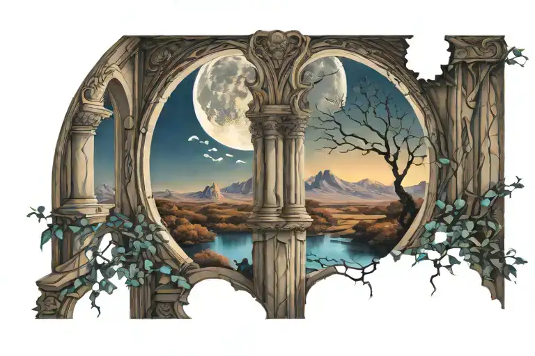 Moon Rising Through Symmetrical Archway