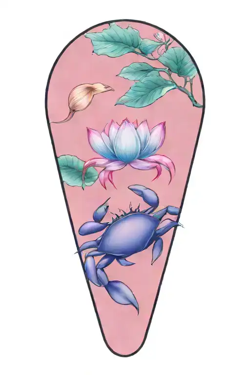 Crab And Lotus Flower Blooming