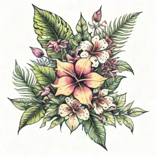 Tropical Plants And Flowers Wrapped