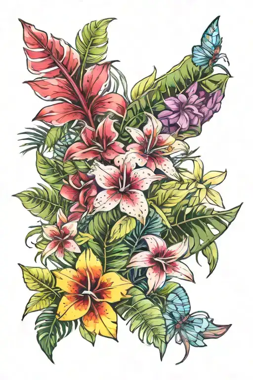 Tropical Plants And Flowers Wrapped