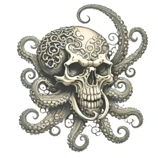Skull Octopus Tentacles Intertwined