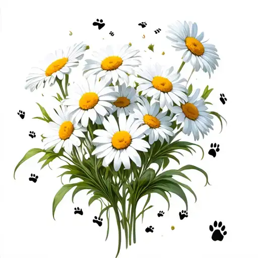Daisy Flowers With Dog Paw Prints Trailing