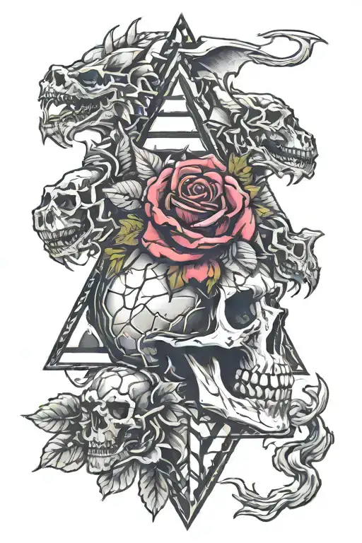 Pyramid Dragon Roses Skull Tattoo Design Inspired