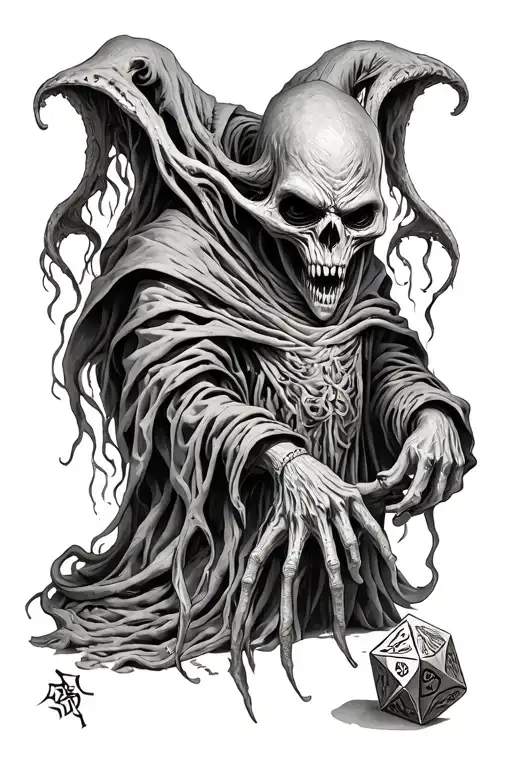 Mysterious Mind Flayer From Dnd Depicted As A Dungeon Master With A D20 Dice