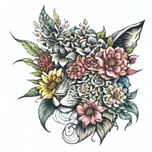 Flowers And An Animal's Head