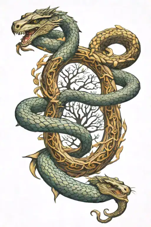 Ouroboros Snake And Yygdrasil