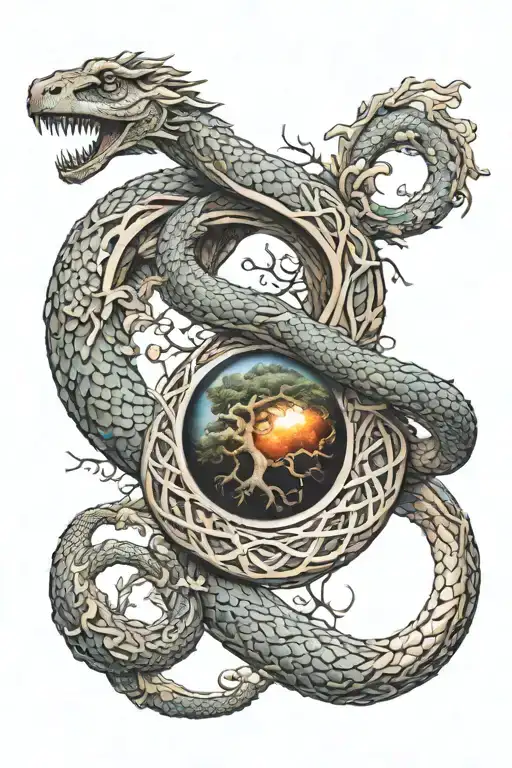 Ouroboros Snake And Yygdrasil