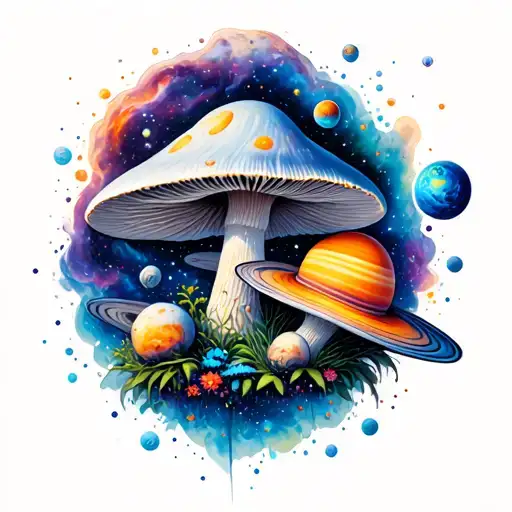 Mushroom And Planets Stars And Nebulas