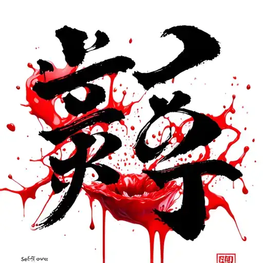 Self -Love In Japanese Letters Spilling Blood