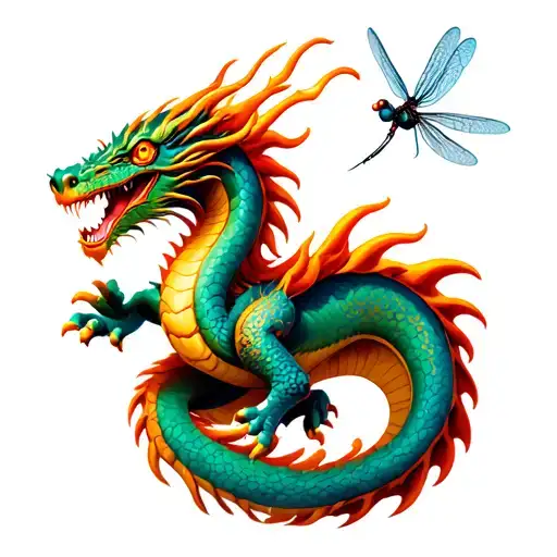 Western Style Dragon Holding A Dragonfly Hovering