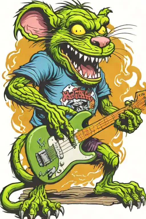 Mad Rat Fink Playing Electric Guitar On A Grave
