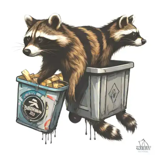 Raccoon In Trash