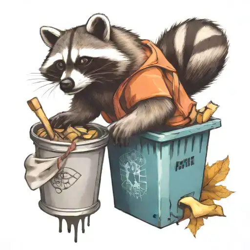 Raccoon In Trash