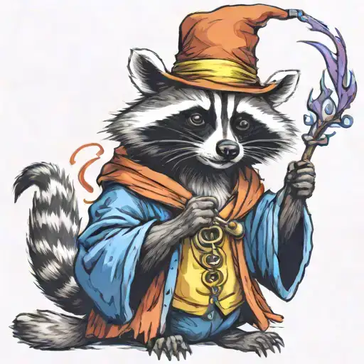 Trippy Raccoon Wizard Casting A Spell