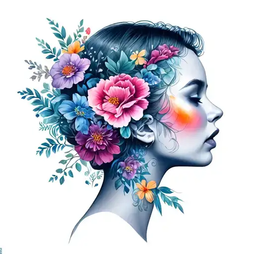 Female Face Profile With Florals