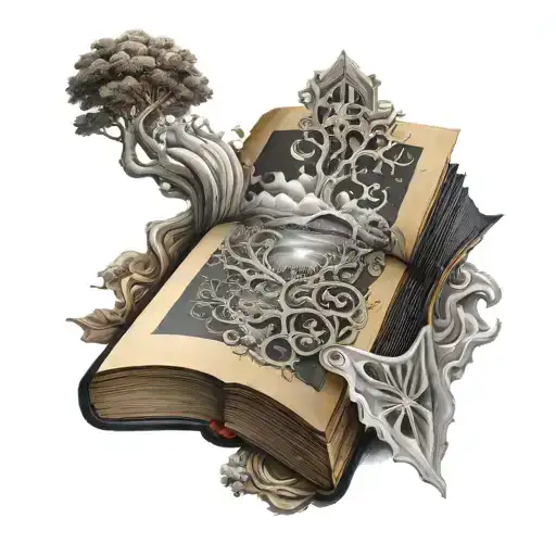 Black And Gray Surrealistic Book Open