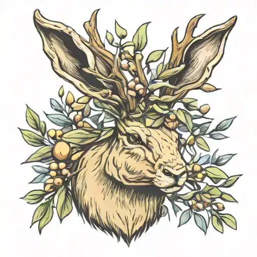 Jackalope Head With Olive Branches For Antlers