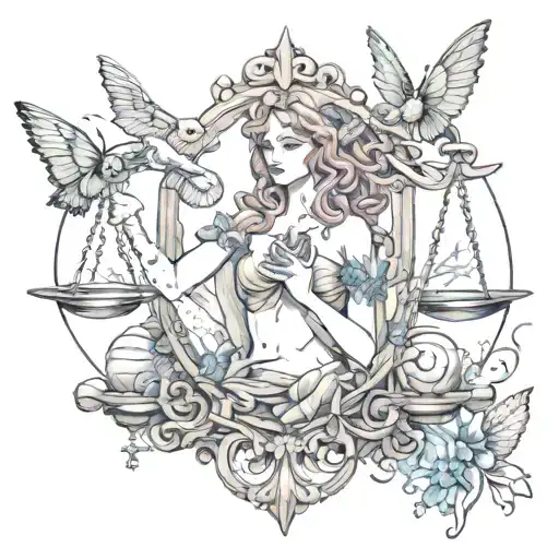 Pieces And Libra Signs Intertwined With Fairy Holding