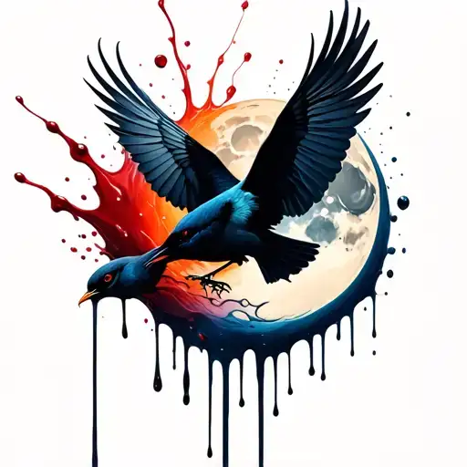 Semi Colon Moon Splashed Blood Dripping Black Birds