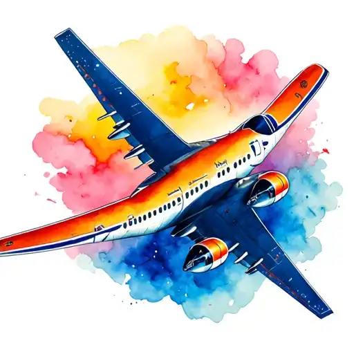 Front And Colored Watercolor Plane