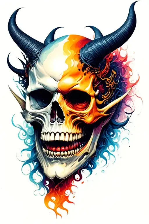 Demon Half Skull And Face