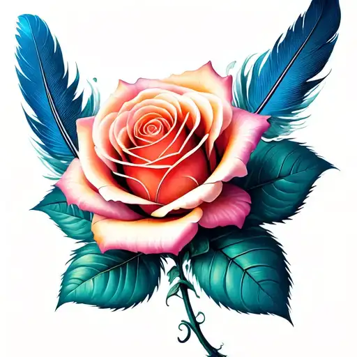Feather And Rose Flower Blooming
