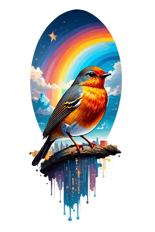 Robin And Rainbow Skyline