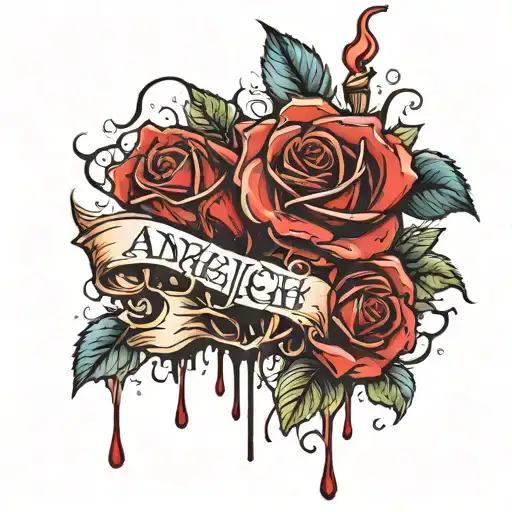 Red Roses Dripping In Blood On The Name Analeigh
