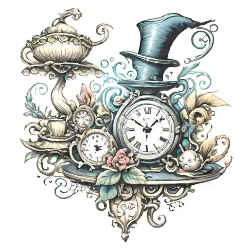 Alice In Wonderland Tattoo Design Combining Elements