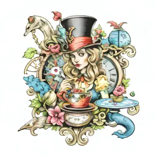 Alice In Wonderland Tattoo Design Combining Elements With Name Alicia Written