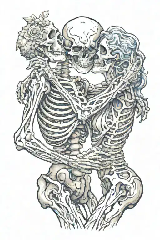 Male Female Skeleton Hugging Kissing Each Other