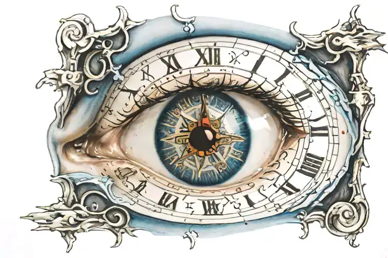 Crying Blue Eye With Clock In It