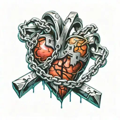 Real Heart Chained Onto A Cross