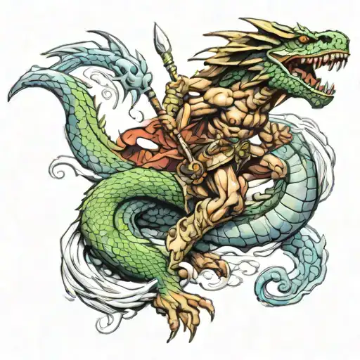 Hawaiian Warrior Riding On A Dragon