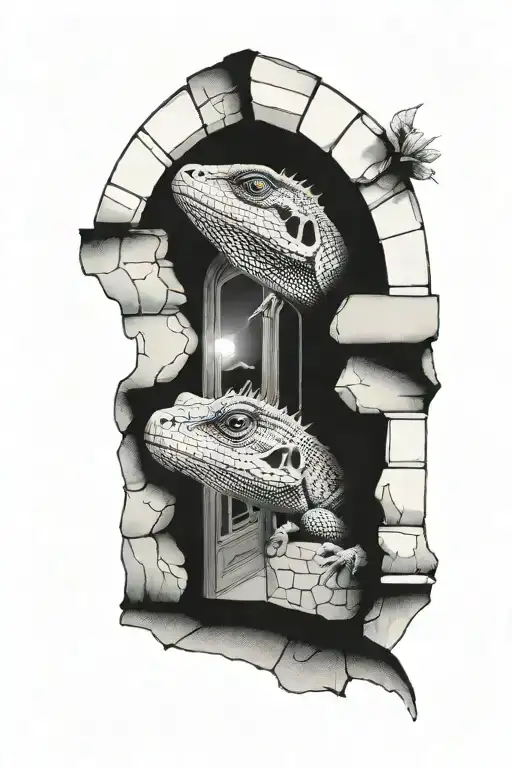 Lizard Coming Thru Arched Doorway Leading To Another Dimension