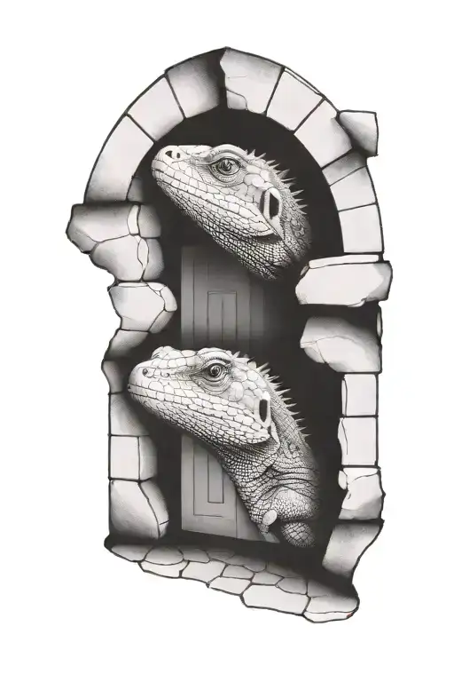 Lizard Coming Thru Arched Doorway Leading To Another Dimension
