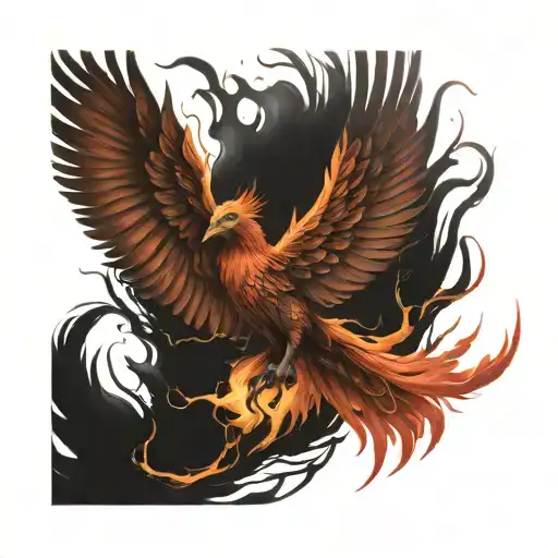 Phoenix Rising From Ashes Flying