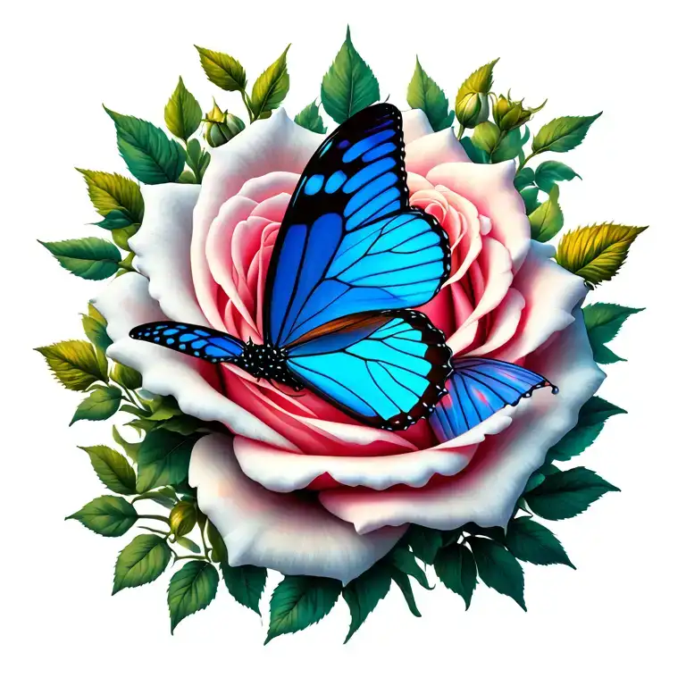 Blue Butterfly And Rose