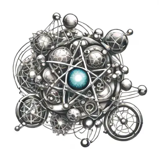 Biology Inspired Tattoo Featuring Atomic Molecules Surrounding