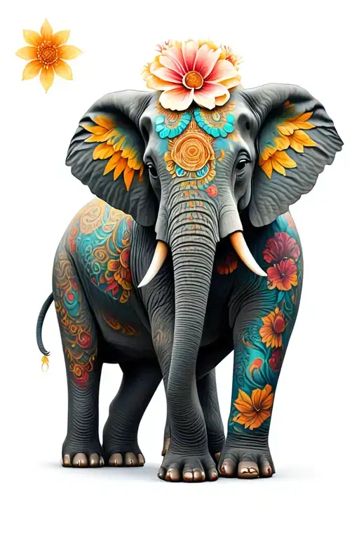 Mother Kids Elephant Adorned With Traditional