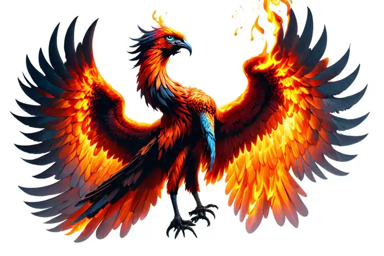 Fire Phoenix Rising With Wings Spread From Ashes Symbolizing Overcoming