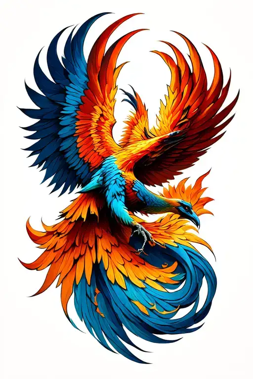 Phoenix Flying 3 Tails Twist Together Symbolizing Overcoming Hardships