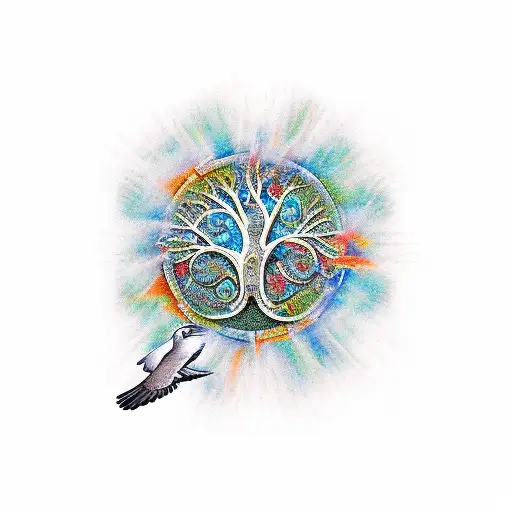 Tree Of Life With A Dove And A Scroll In It
