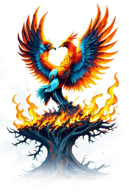 Phoenix Rising From Ths Ashes Of A Burning Tree